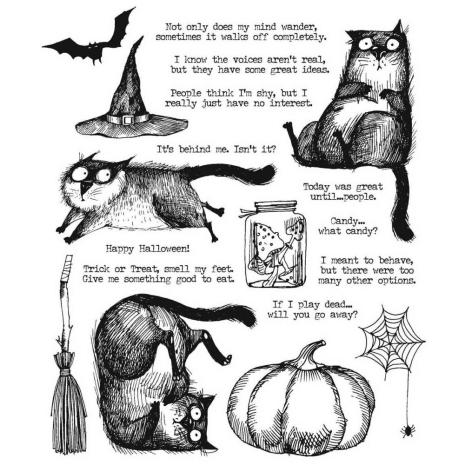 Tim Holtz Cling Stamps 7X8.5 - Snarky Cat Halloween CMS407
