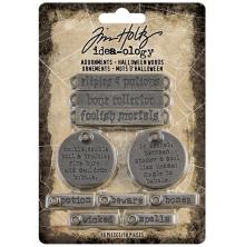 Tim Holtz Idea-Ology Metal Adornments 10/Pkg - Antique Silver Halloween Words 20