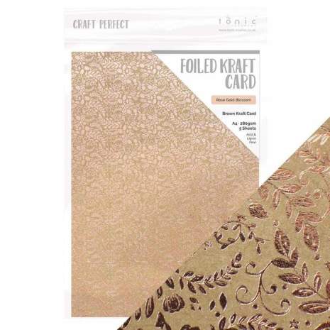 Tonic Studios Craft Perfect A4 Foiled Kraft Card - Rose Gold Blossom 9350E