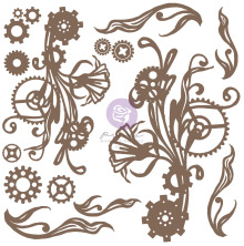 Prima Decorative Chipboard 16/Pkg - Mechanical Flourishes