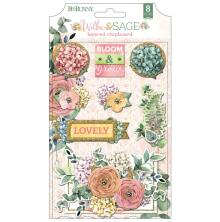 BoBunny Adhesive Layered Chipboard 8/Pkg - Willow &amp; Sage