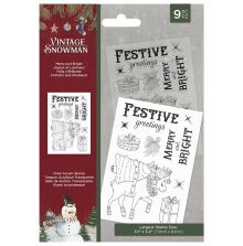 Crafters Companion Vintage Snowman Clear Acrylic Stamp - Merry and Bright