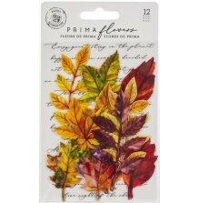 Prima Printed Fabric Leaf Embellishments 12/Pkg - Fall Solstice