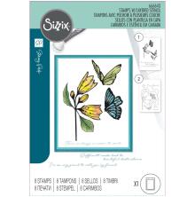 Sizzix A5 Clear Stamp Set With Stencil - Farfalllina