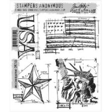 Tim Holtz Cling Stamps 7X8.5 - Americana Blueprint CMS145