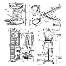 Tim Holtz Cling Stamps 7X8.5 - Sewing Blueprint CMS147