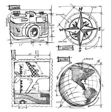 Tim Holtz Cling Stamps 7X8.5 - Travel Blueprint CMS148