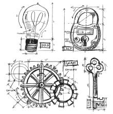 Tim Holtz Cling Stamps 7X8.5 - Industrial Blueprint CMS149