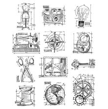 Tim Holtz Cling Stamps 7X8.5 - Mini Blueprints 3 CMS150