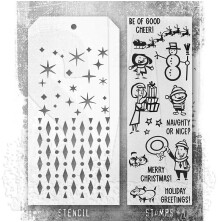 Tim Holtz Clear Stamps and Stencil Set - Christmas Cartoons THMM186