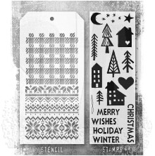 Tim Holtz Clear Stamps and Stencil Set - Festive Print THMM187