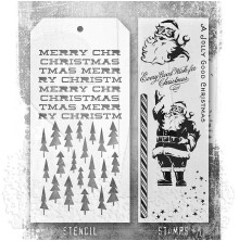 Tim Holtz Clear Stamps and Stencil Set - Jolly Holiday THMM189