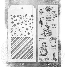 Tim Holtz Clear Stamps and Stencil Set - Tattered Christmas THMM190