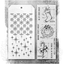 Tim Holtz Clear Stamps and Stencil Set - Blueprint Christmas 1 THMM191