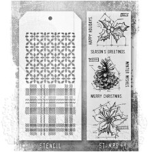 Tim Holtz Clear Stamps and Stencil Set - Blueprint Christmas 2 THMM192