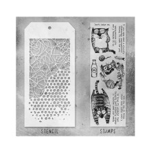Tim Holtz Clear Stamps and Stencil Set - Snarky Cat 2 THMM110