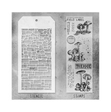 Tim Holtz Clear Stamps and Stencil Set - Tiny Toadstools THMM112