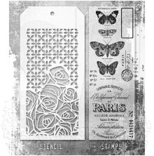 Tim Holtz Clear Stamps and Stencil Set - Papillion THMM120