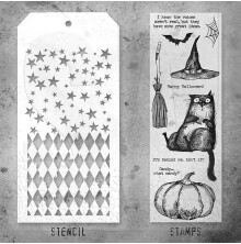 Tim Holtz Clear Stamps and Stencil Set - Snarky Cat Halloween THMM125