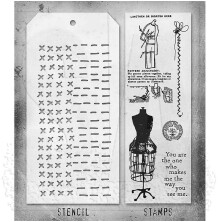 Tim Holtz Clear Stamps and Stencil Set - Haberdashery THMM142