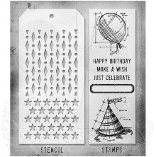 Tim Holtz Clear Stamps and Stencil Set - Birthday THMM143