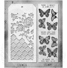 Tim Holtz Clear Stamps and Stencil Set - Flutter THMM144