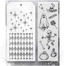 Tim Holtz Clear Stamps and Stencil Set - Halloween Doodles THMM145