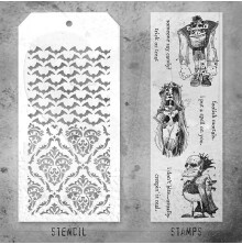 Tim Holtz Clear Stamps and Stencil Set - Monster Reunion THMM126
