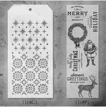 Tim Holtz Clear Stamps and Stencil Set - Festive Overlay THMM135