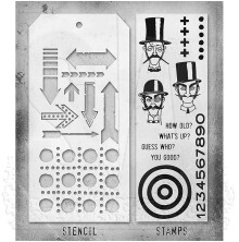 Tim Holtz Clear Stamps and Stencil Set - Inquisitive THMM139
