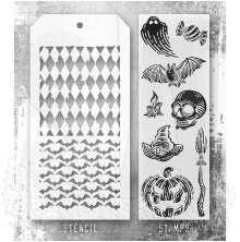 Tim Holtz Clear Stamps and Stencil Set - Carved Fright THMM196