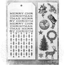 Tim Holtz Clear Stamps and Stencil Set - Holiday Things THMM152