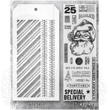 Tim Holtz Clear Stamps and Stencil Set - Jolly Santa THMM154
