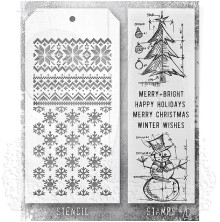 Tim Holtz Clear Stamps and Stencil Set -  Winter Blueprints THMM158