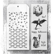 Tim Holtz Clear Stamps and Stencil Set - Trick or Treat THMM165