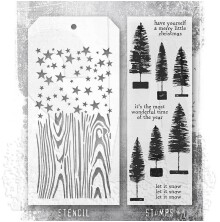 Tim Holtz Clear Stamps and Stencil Set - Bottlebrush Trees THMM173