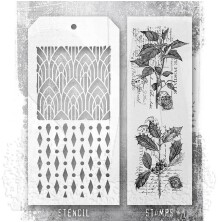 Tim Holtz Clear Stamps and Stencil Set - Festive Collage THMM175