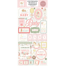 Carta Bella Chipboard Stickers 6X13 - Little Lullabies Baby Girl Word &amp; Phrases