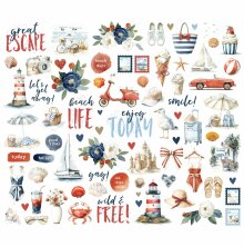 Simple Stories Bits &amp; Pieces Die-Cuts 77/Pkg - Simple Vintage Sand &amp; Sea
