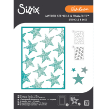 Sizzix Framelits Die &amp; A4 Stencil Set By Vicki Boutin - Script Layering Stars 667191