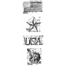 Tim Holtz Cling Stamps 3X10 Mini Blueprint Strip - Americana