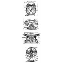 Tim Holtz Cling Stamps 3X10 Mini Blueprint Strip - Vintage Things