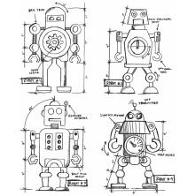 Tim Holtz Cling Stamps 7X8.5 - Robot Blueprint CMS233