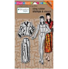 Stampendous N*Studio Stamps &amp; Stencil 5X8 - Fashion Dame UTGENDE