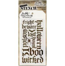 Tim Holtz Layered Stencil 4.125X8.5 - Hallloween Script THS063