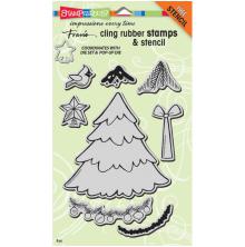 Stampendous Cling Stamps &amp; Stencil 5X7 - Create Christmas Set UTGENDE