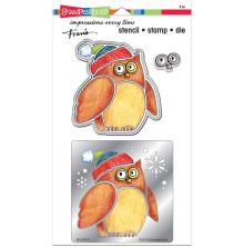 Stampendous Stencil, Die &amp; Stamp Set 5.25X9 - Winter Owl UTGENDE