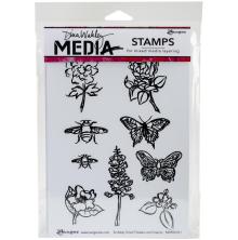 Dina Wakley MEdia Cling Stamps 6X9 - Scribbly Small Flowers and Insects