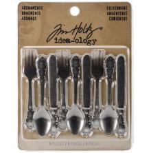 Tim Holtz Idea-Ology Metal Adornments 9/Pkg - Antique Nickel Silverware