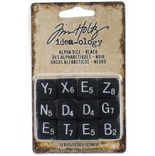 Tim Holtz Idea-Ology Alpha Dice 12/Pkg - Black W/White UTGENDE